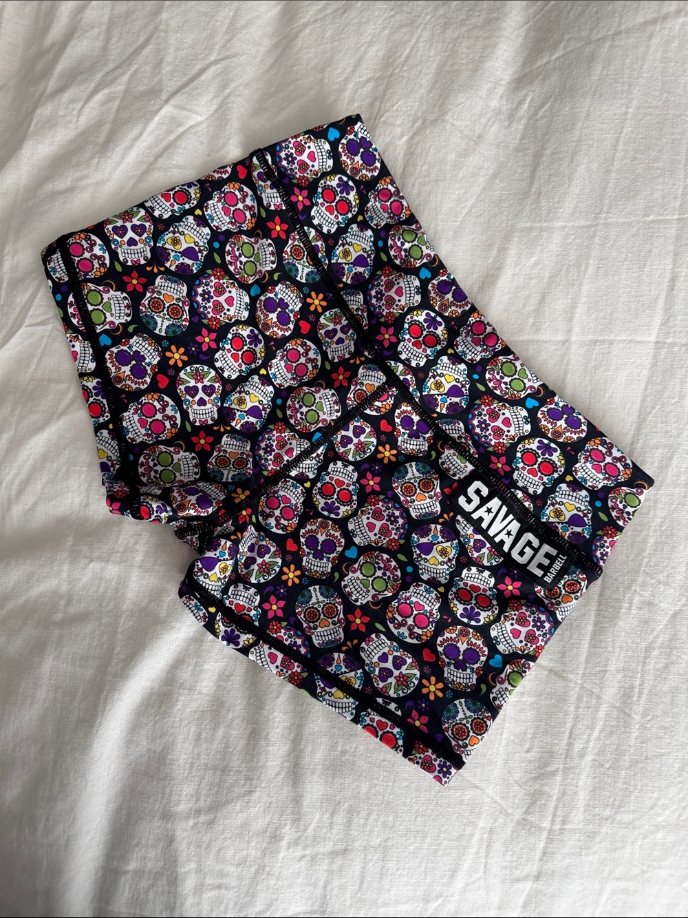 Savage Barbell Skull Print Women's CrossFit Shorts - Black with Sugarskulls